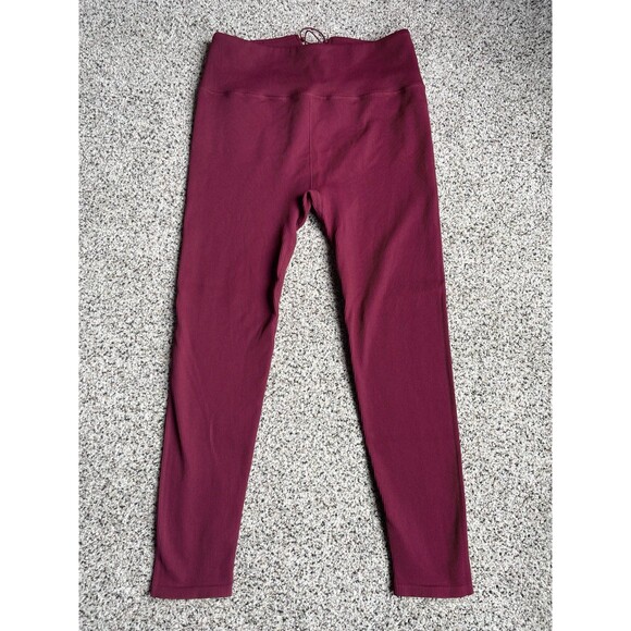 Fabletics Ribbed Lace Up Back Seamless Leggings Size L High Waisted Burgundy Red - Picture 1 of 2